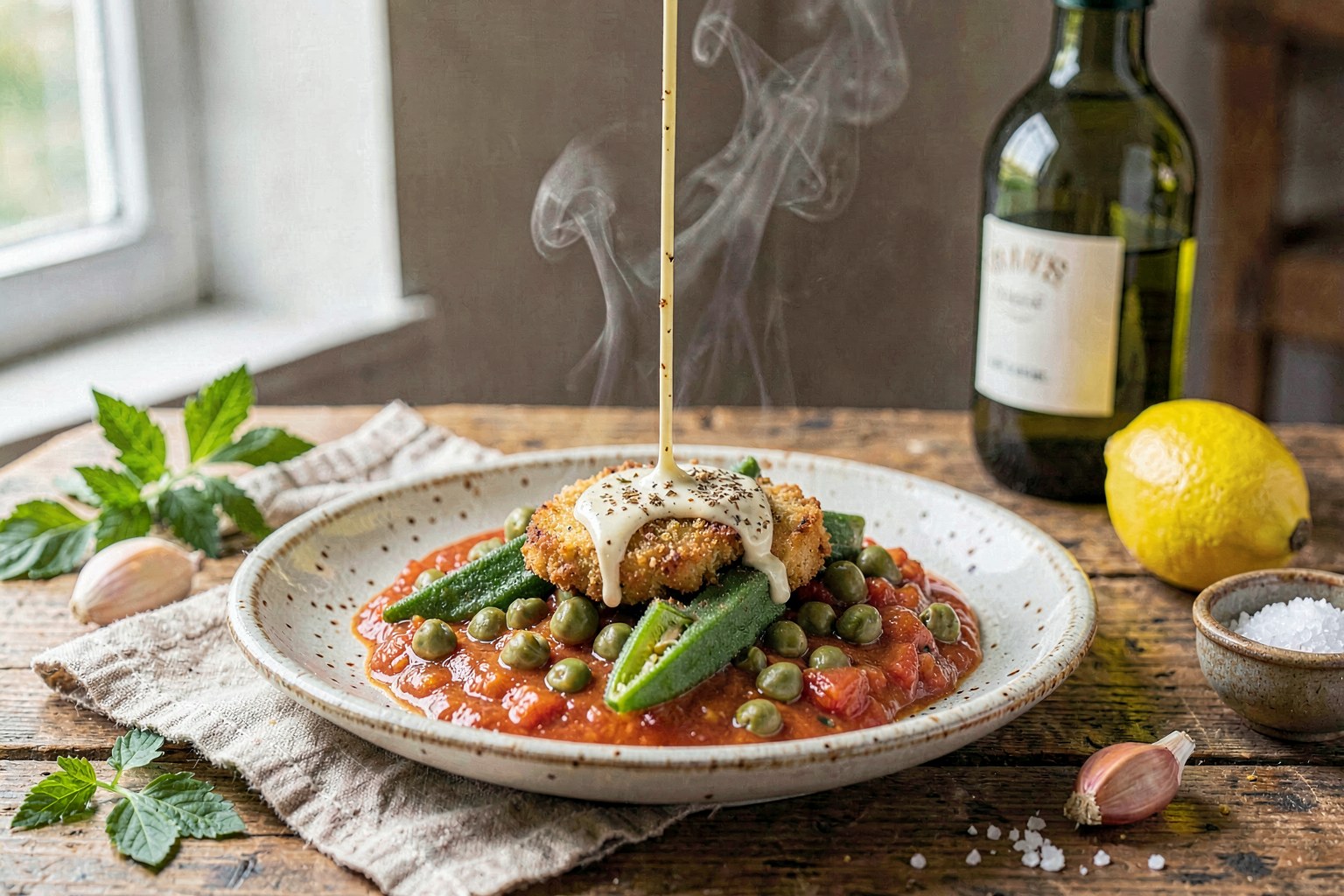 Bamieh (Levantine Garden Tradition) with Pan-Fried Fava Beans