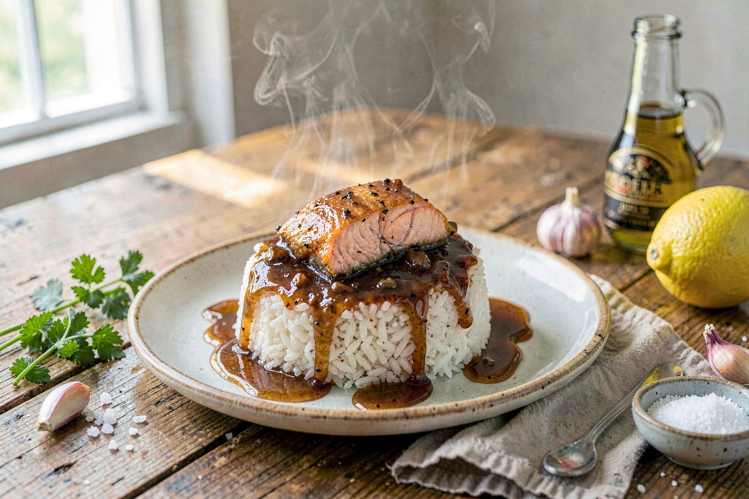 Savory-Sweet Biko Bowl with Adobo-Style Wild Salmon