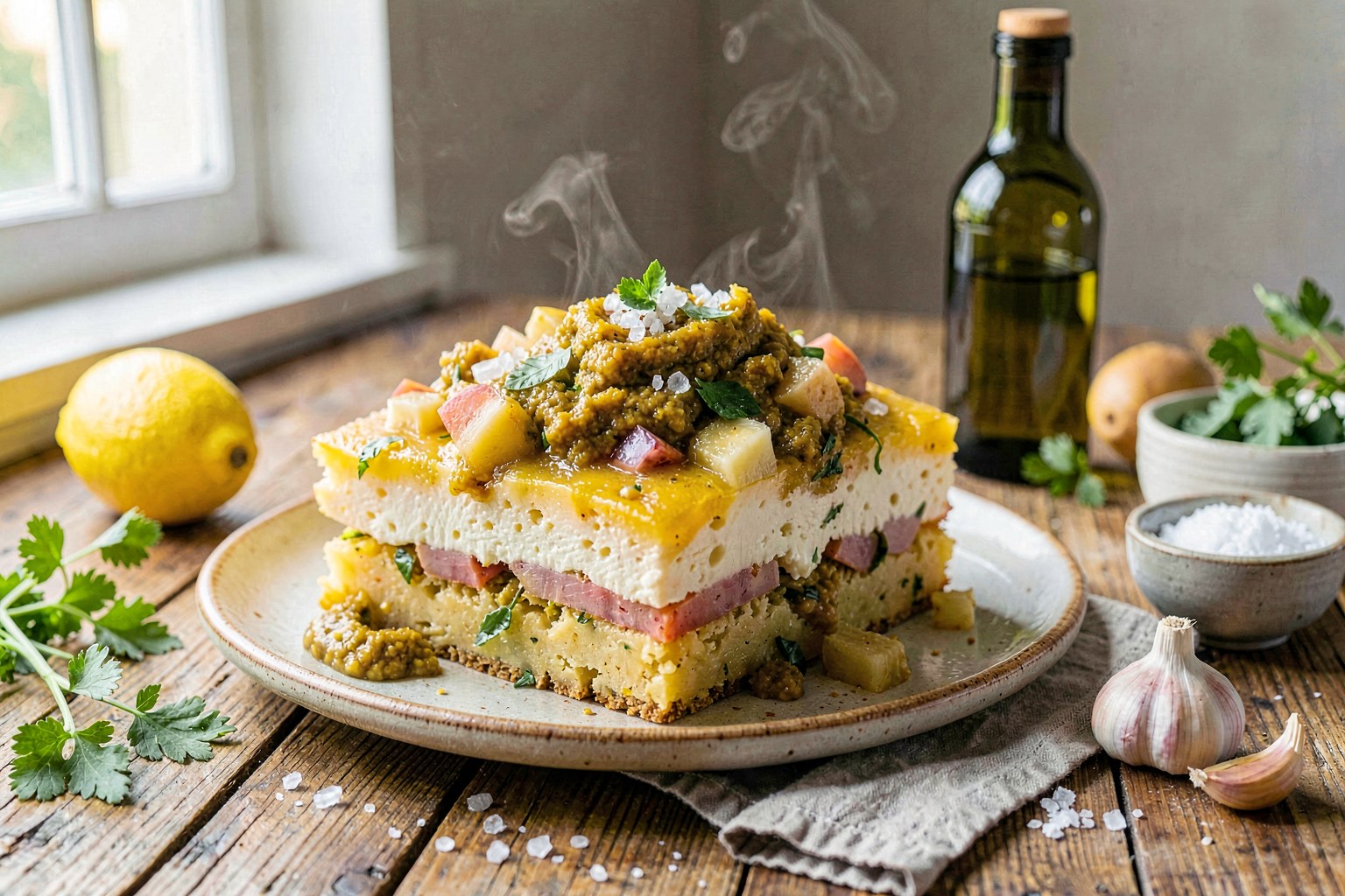 Causa Rellena de Queso de Huevo (Andean Yellow Potato Salad with Egg & Cheese)