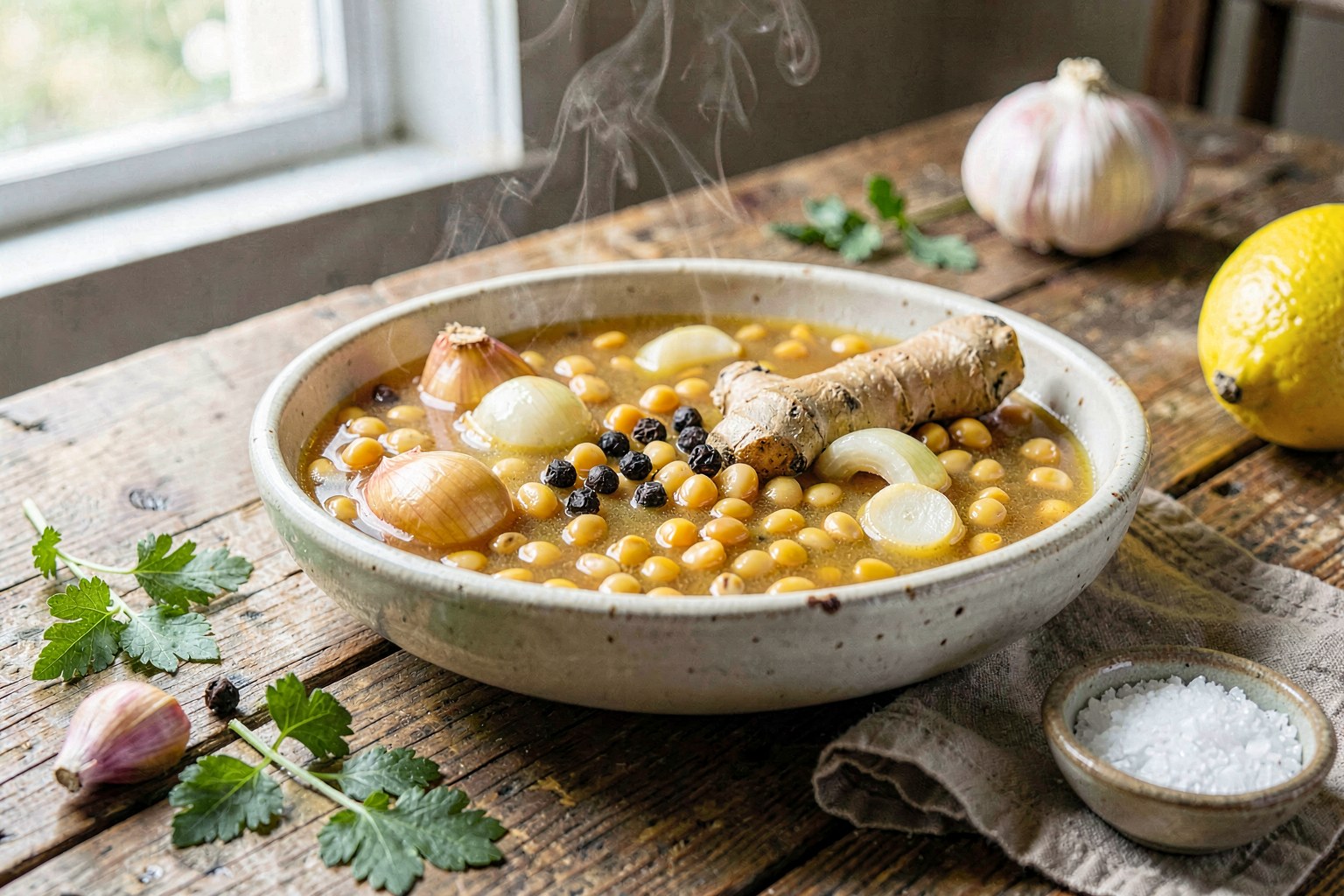 Clear Mung Dal Soup with Ginger-Turmeric Broth