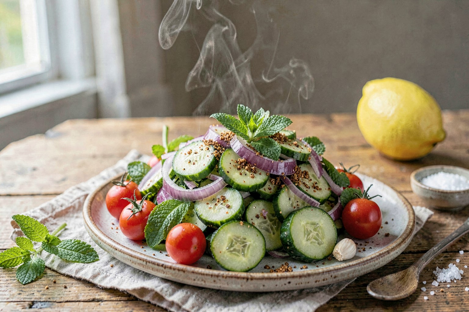 Crisp Cucumber Mint Kachumber with Black Salt & Roasted Cumin