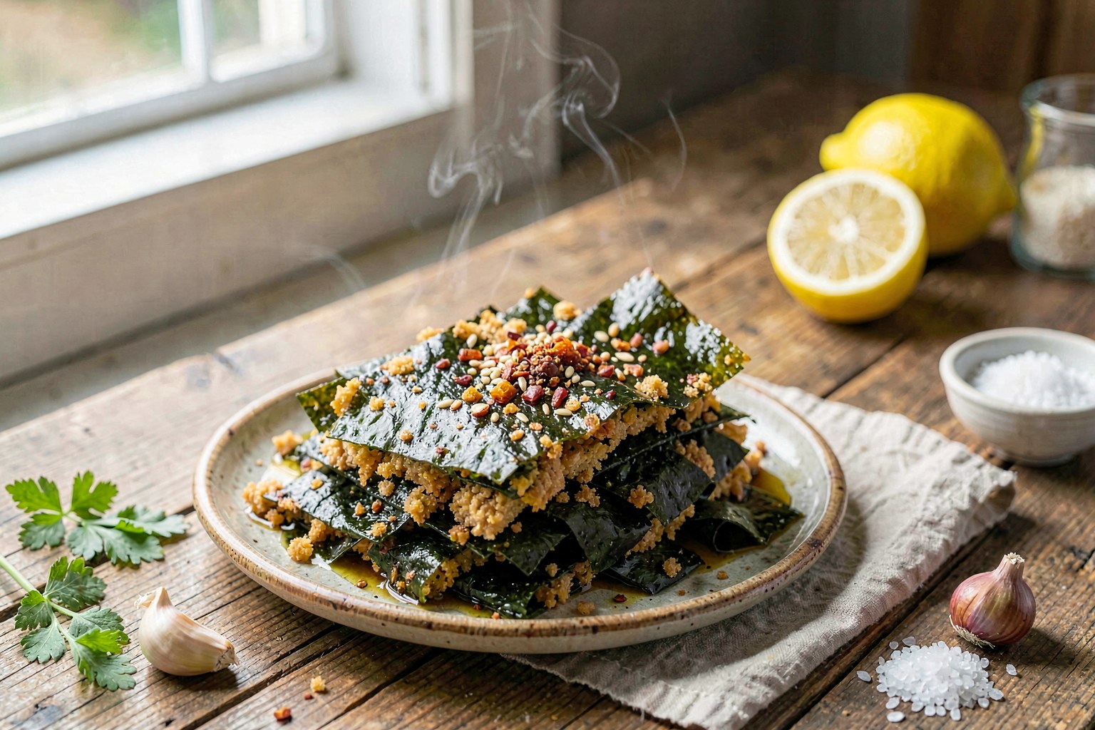 Crispy Gim Chae with Spicy Avocado Oil & Toasted Sesame