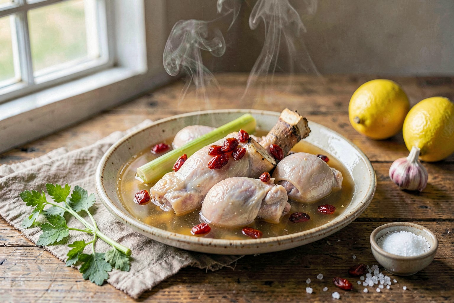 Restorative Ginseng & Goji Chicken Broth (Vietnamese Herb Tradition)