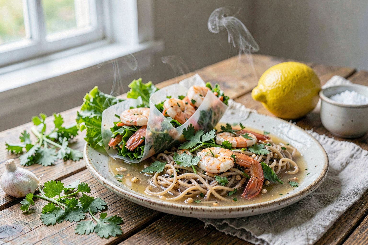 Fresh Herb Spring Rolls with Warm Herbal Broth Dip