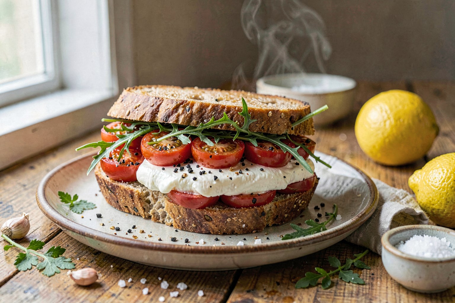 Heirloom Tomato & Arugula Panini with Fresh Mozzarella