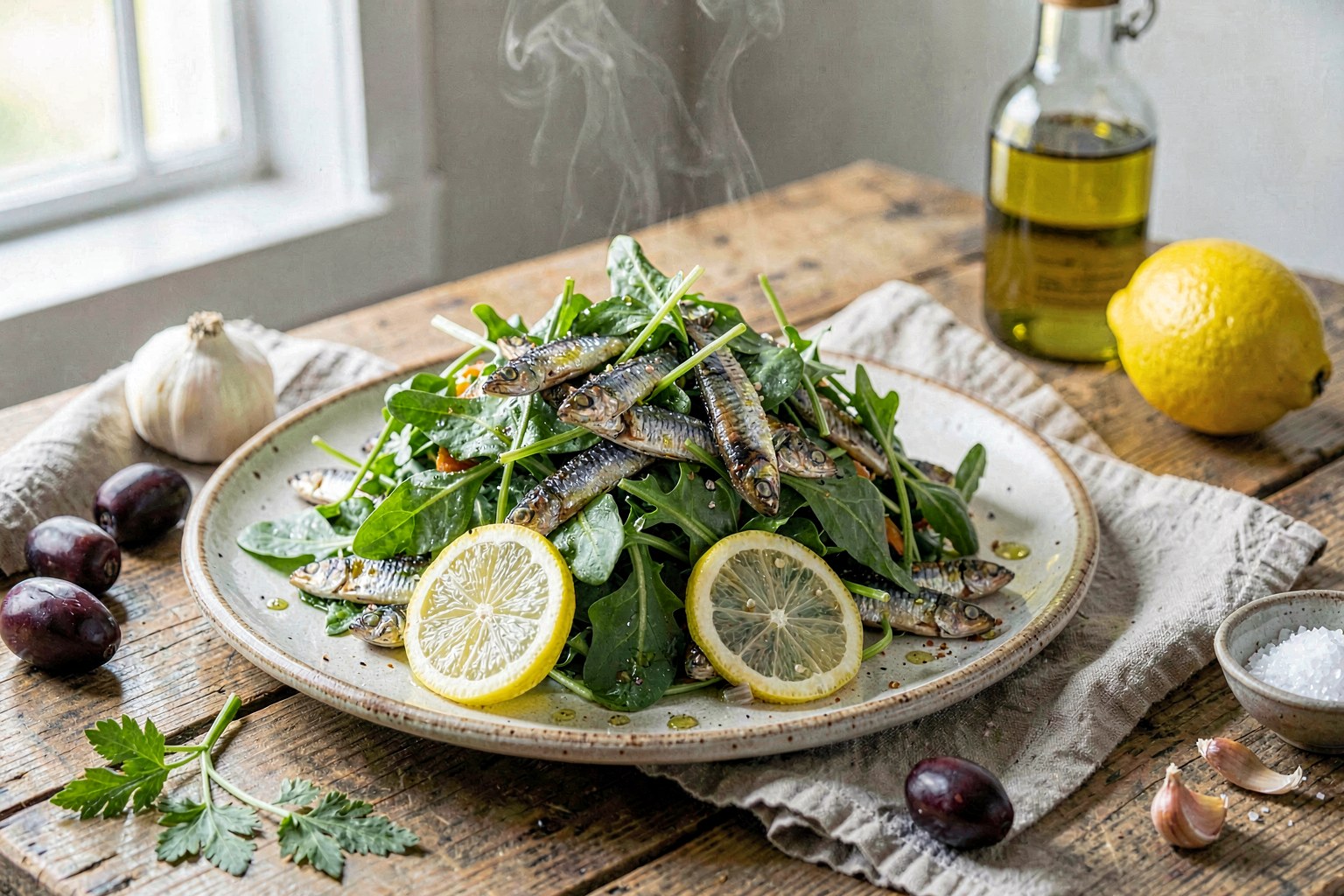 Ikarian Wild Greens Salad with Wild-Caught Sardines