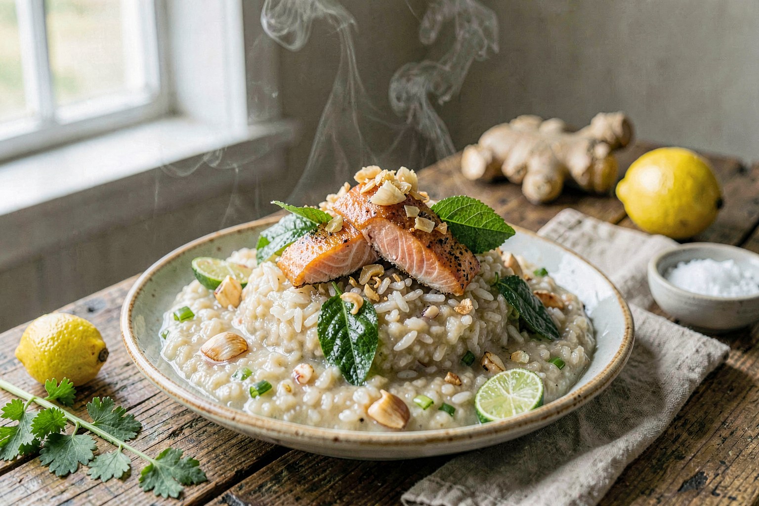 Khao Tom: Lemongrass & Wild Salmon Porridge with Fried Garlic