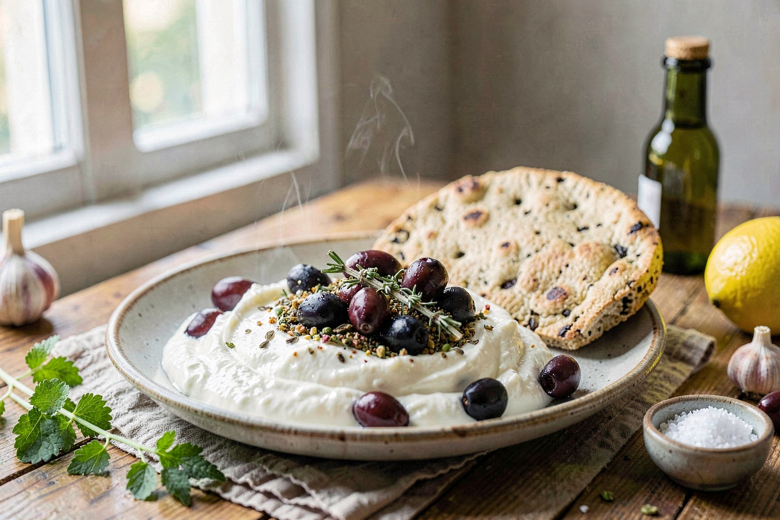 Labneh with Za'atar & Crushed Olives (Levantine Garden)
