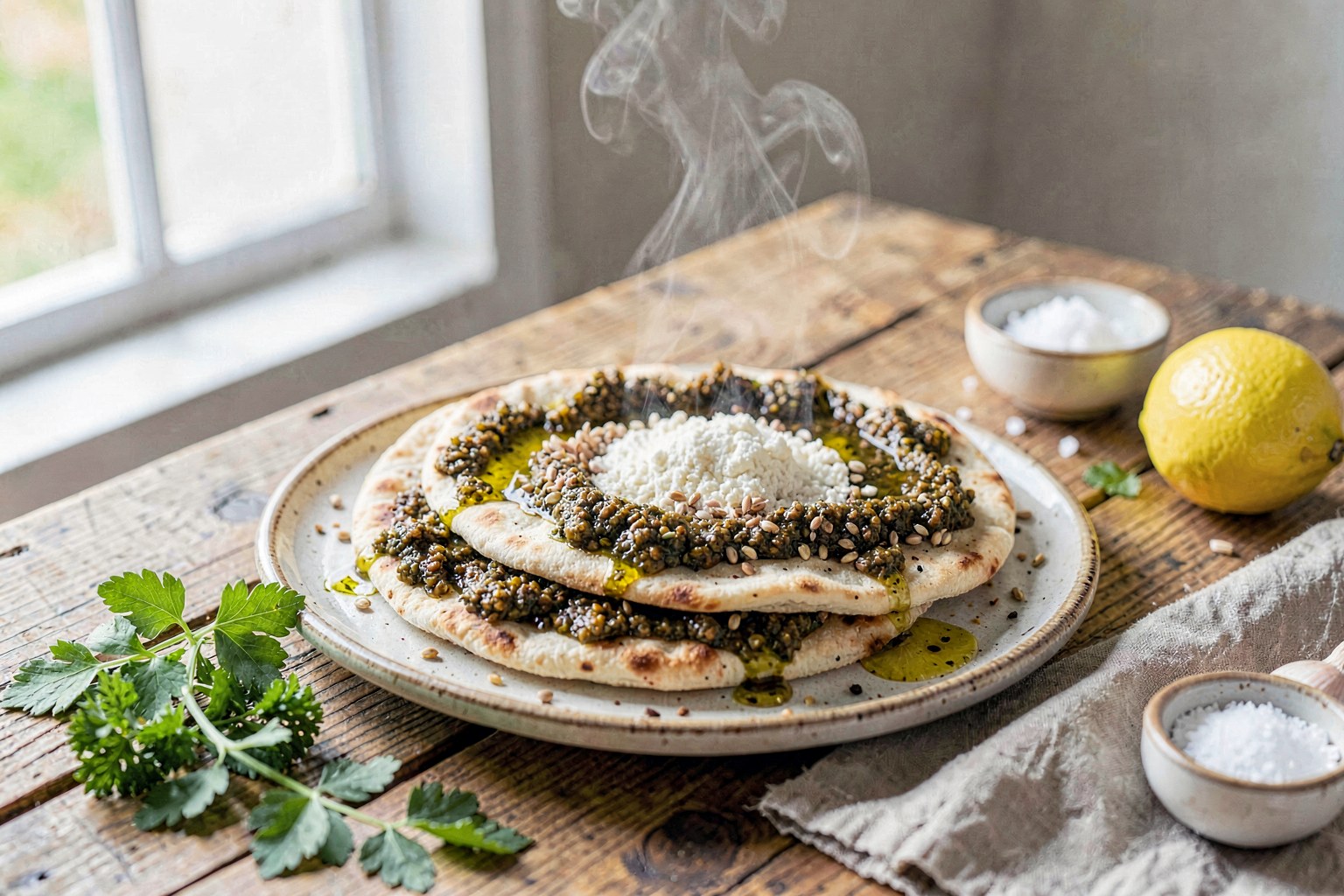 Levantine Garden Manakish with Herbed Labneh