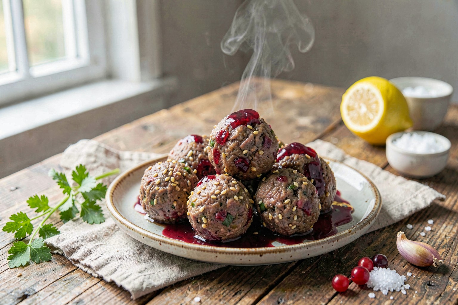 Älg Köttbullar: Nordic Clean Venison Meatballs with Lingonberry Reduction