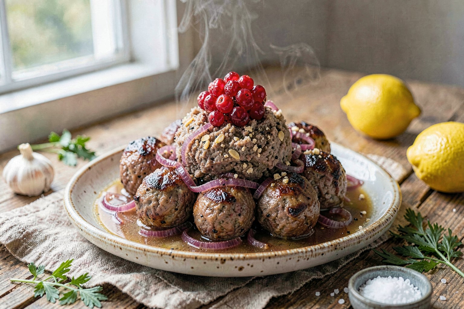 Älgköttbullar med Rödlök (Nordic Clean Venison Meatballs with Red Onion & Lingonberry Sauce)