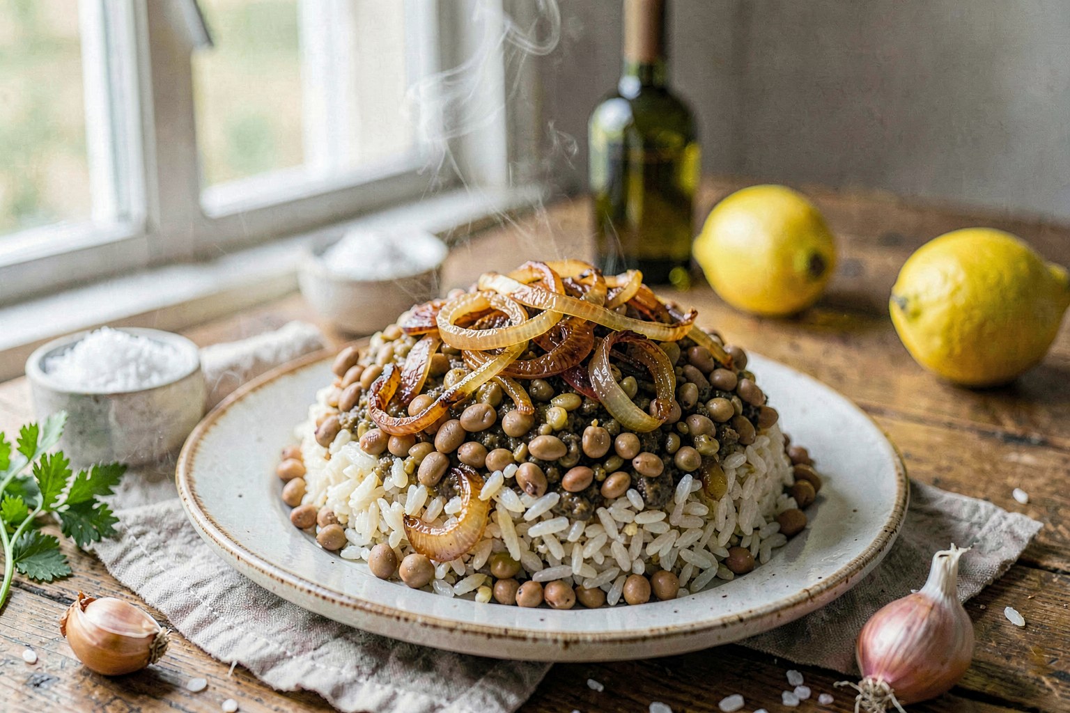 Levantine Garden Mujadara: Lentils, Rice & Deeply Caramelized Onions