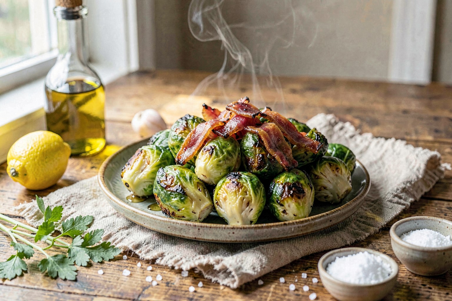 Napa Valley Roasted Brussels Sprouts with Crispy Pasture-Raised Pancetta and Maple Glaze