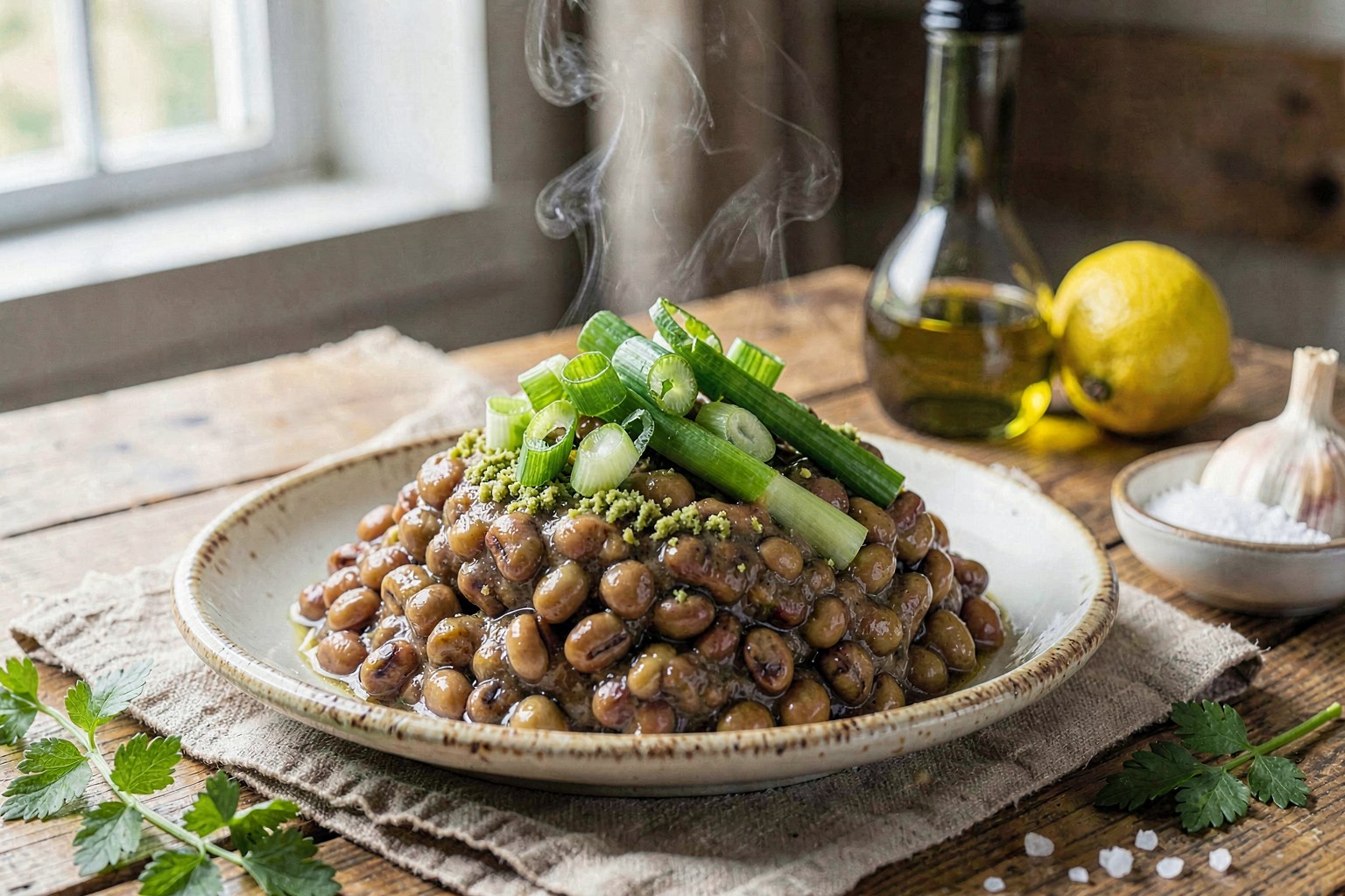Traditional Natto with Wild-Caught Soybeans, Green Onions, and Mustard