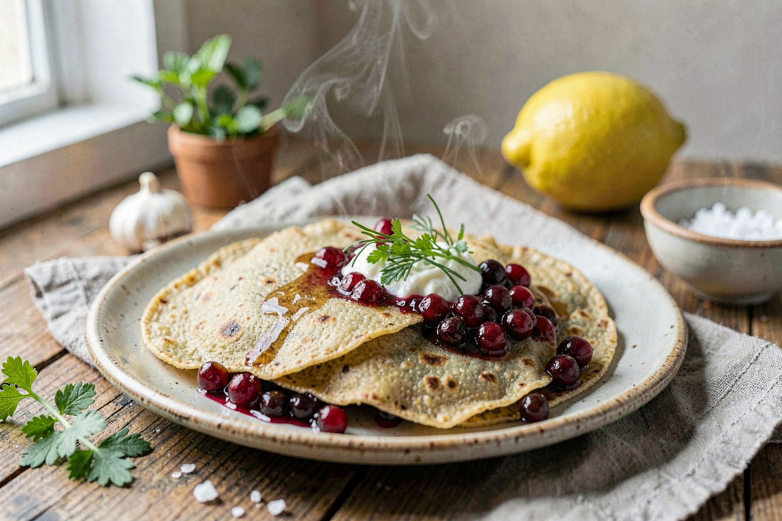 Nordic Clean Rye Pannkaka with Lingonberry Compote
