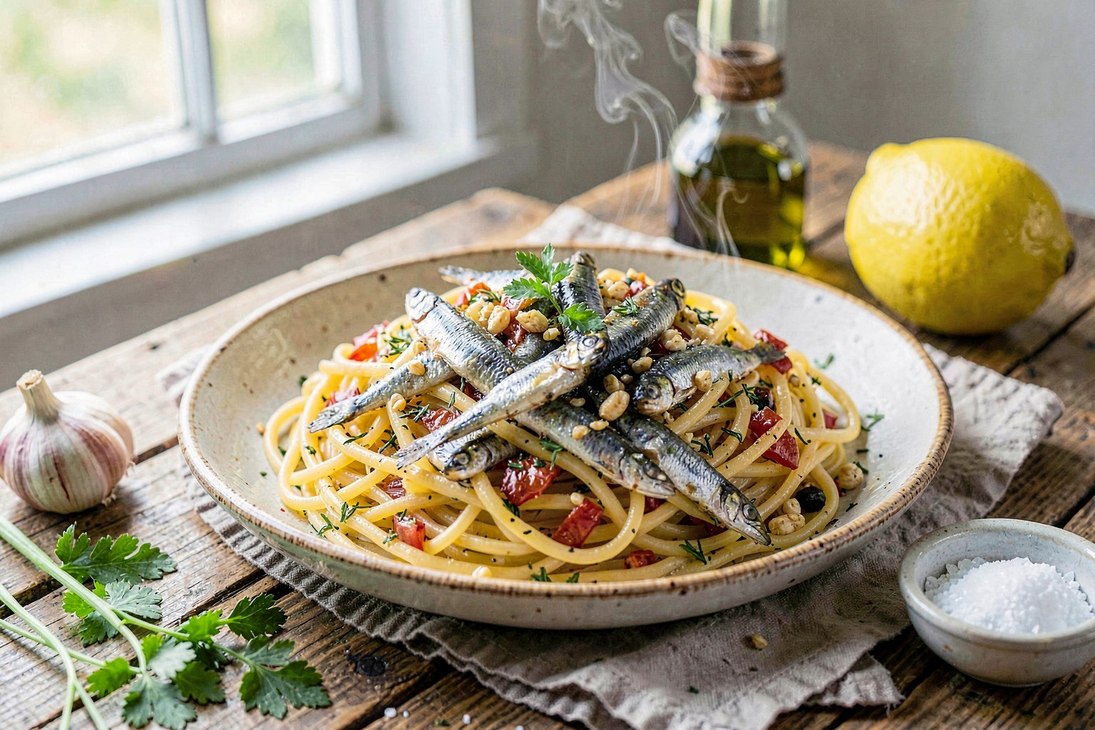 Ligurian Spaghetti alla Pescatora with Wild-Caught Small Fish