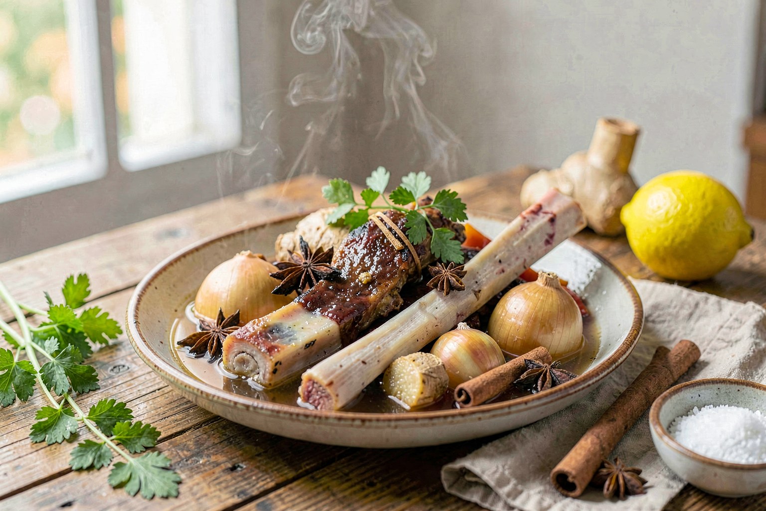 Clear Beef Bone Phở with Star Anise and Fresh Herbs