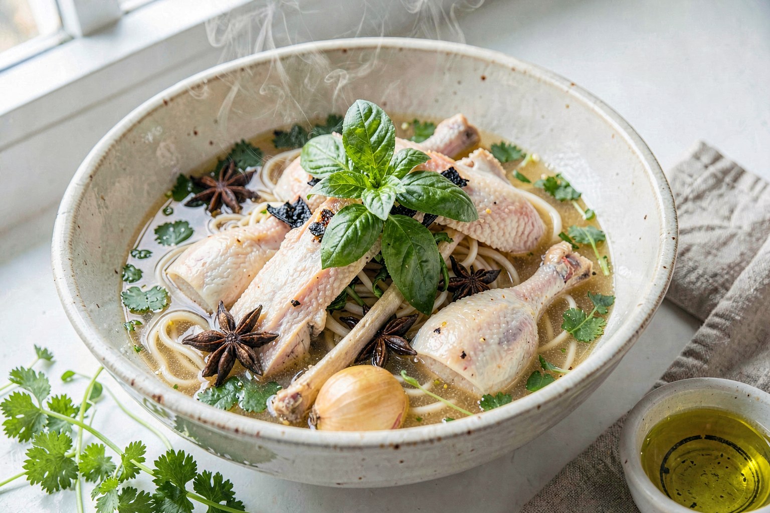 Pho Ga: Pastured Chicken Broth with Mountains of Herbs