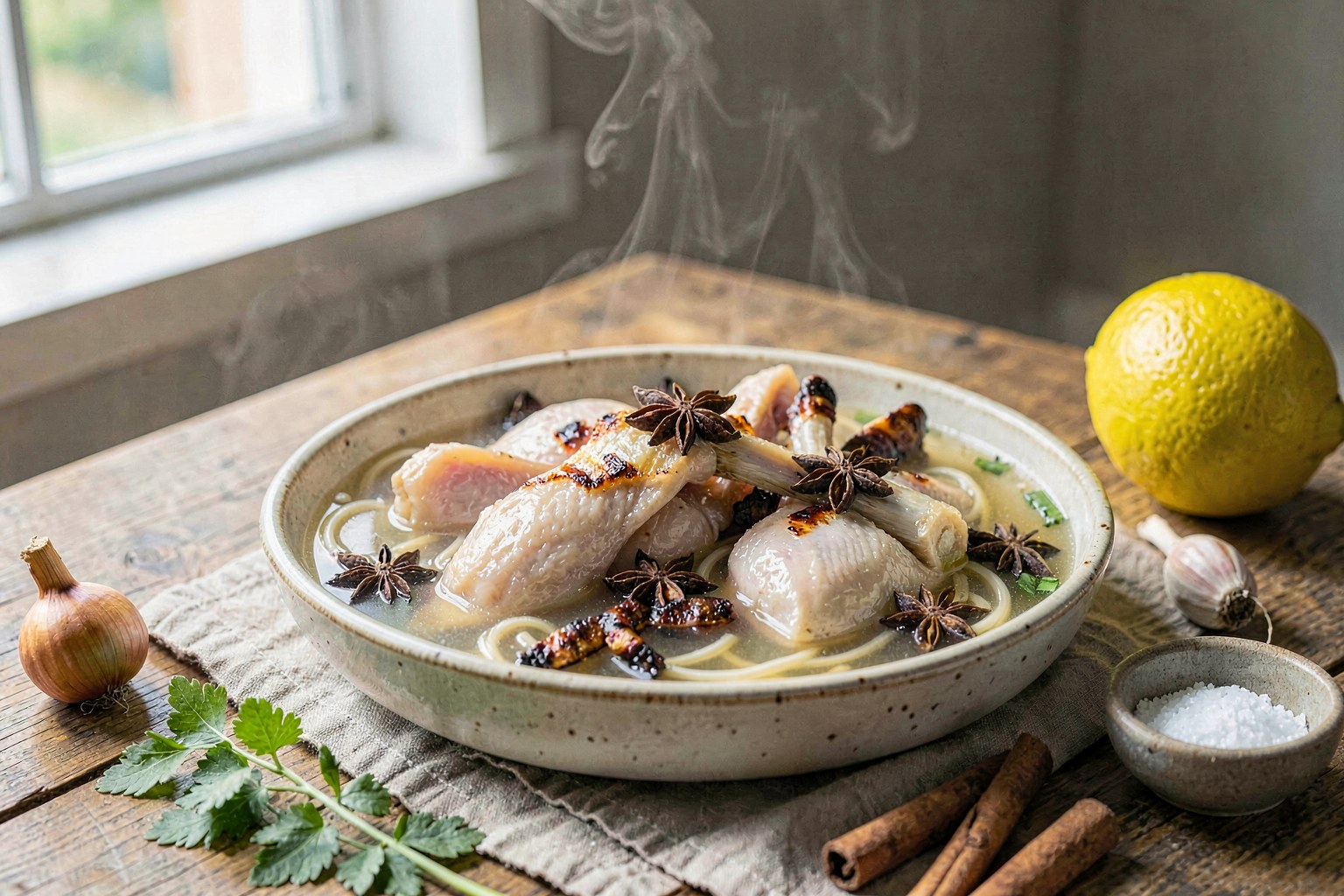 Pho Gà: Charred Ginger & Bone Broth Chicken Noodle Soup