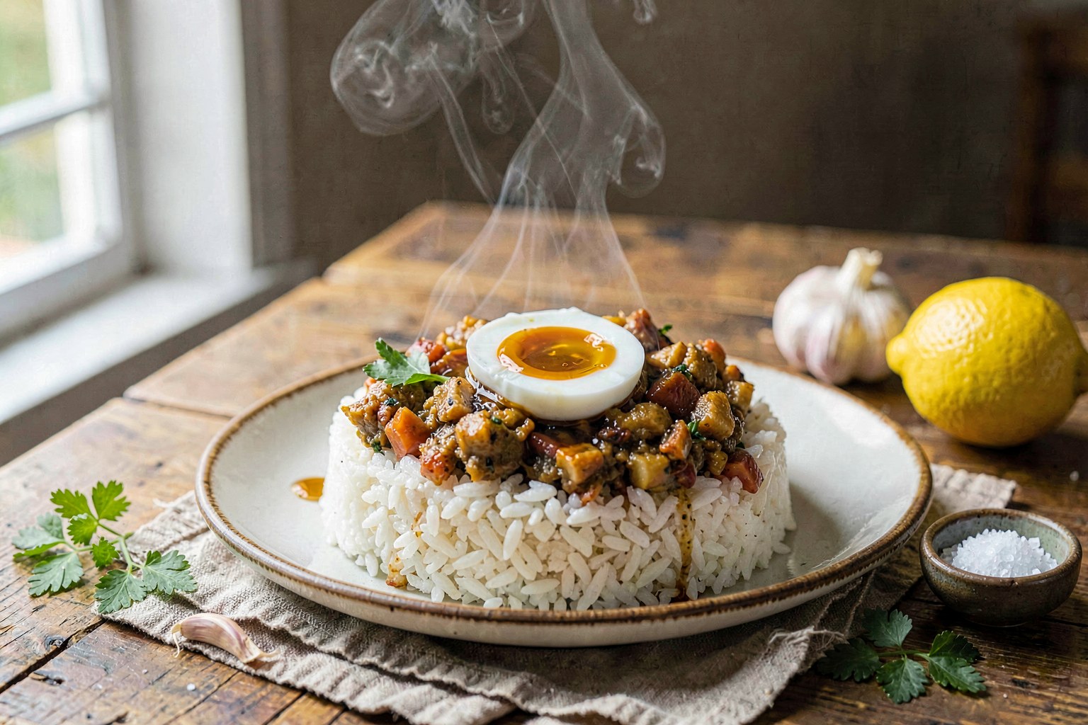 Savory Puto Buhangin with Soft-Boiled Egg and Aged Vinegar Emulsion