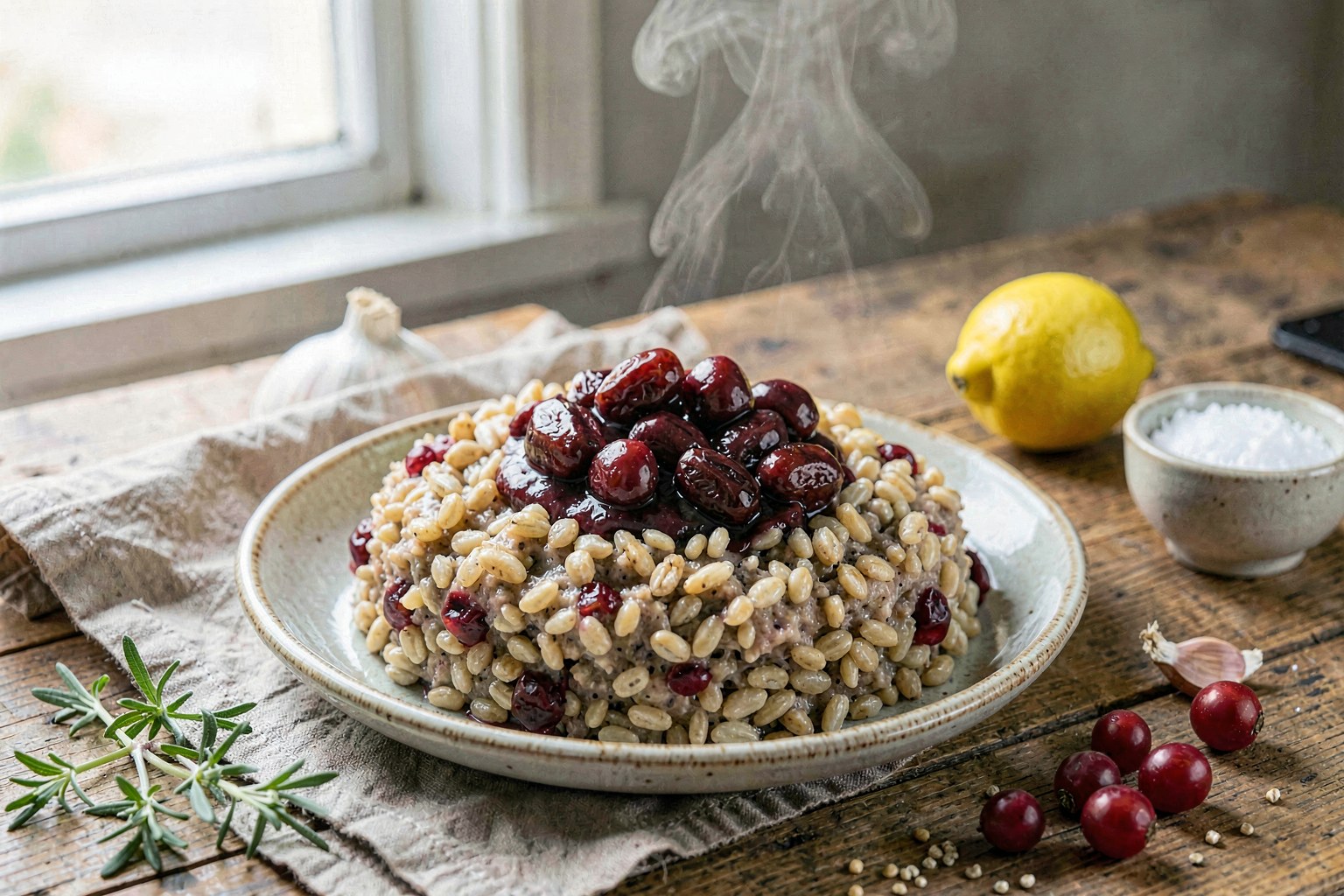 Rye Seed Porridge with Lingonberries
