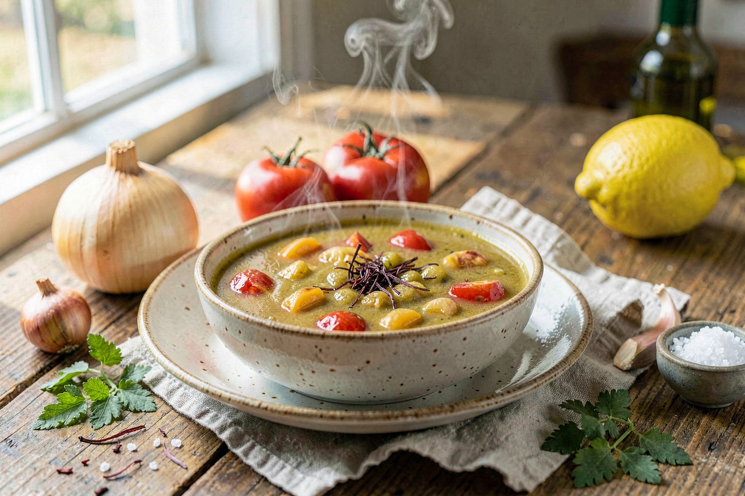 Salinas Valley Onion and Tomato Bisque with Saffron