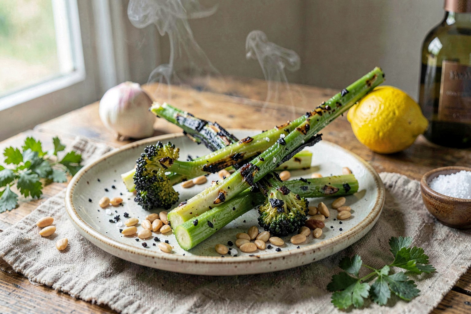 Santa Barbara Charred Broccolini with Lemon & Pine Nuts