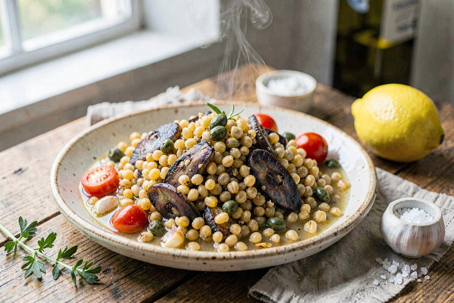 Sardinian Whole-Grain Fregola with Wild Anchovies & Lemon