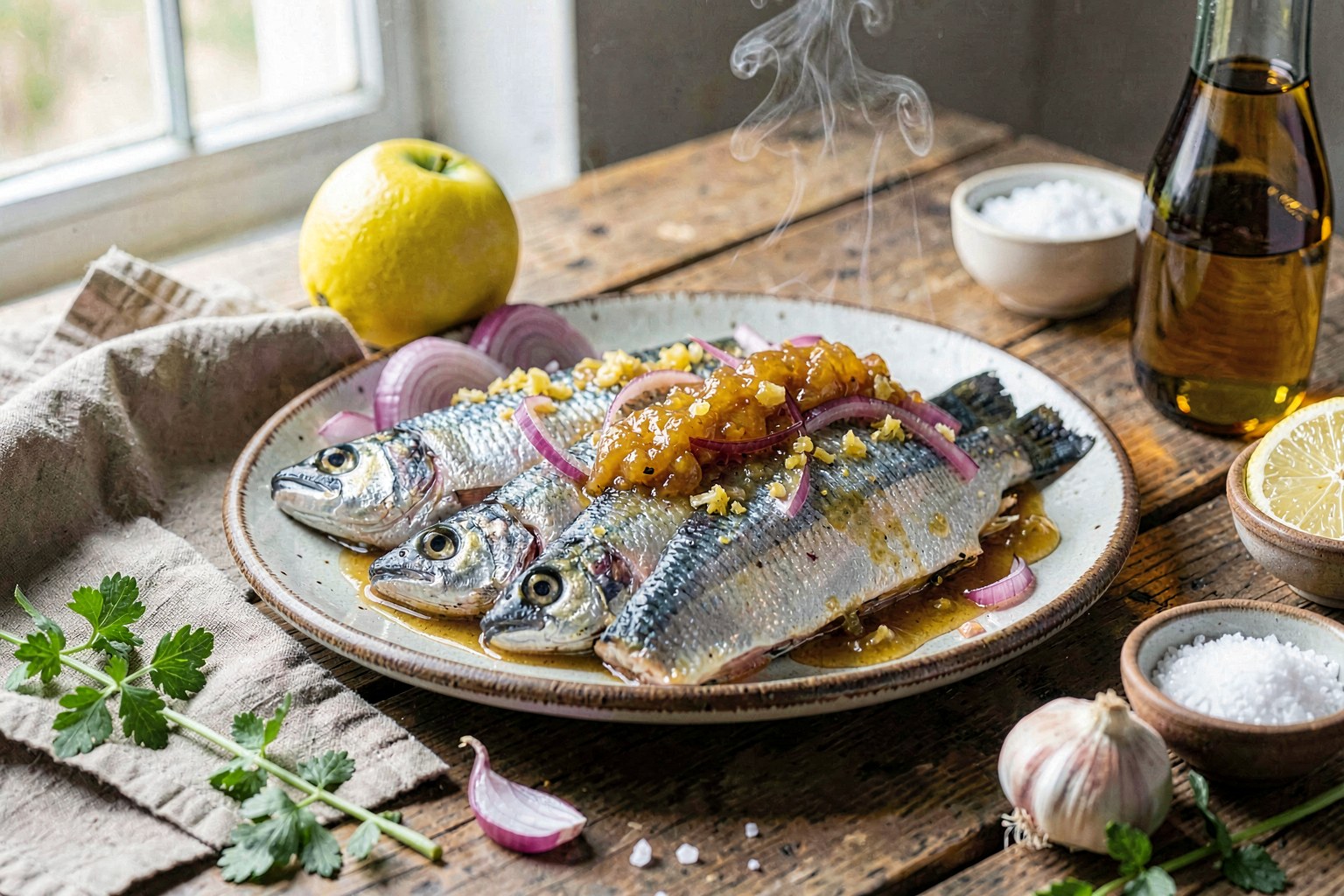 Sild med Äppelmos: Nordic Clean Herring with Fermented Apple Sauce