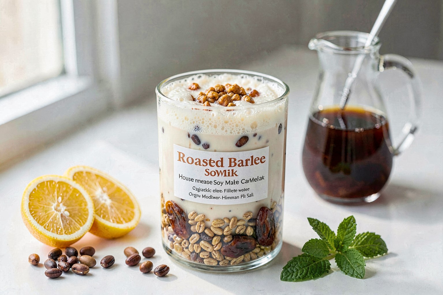 Okinawan Roasted Barley Soy Milk with Date Caramel