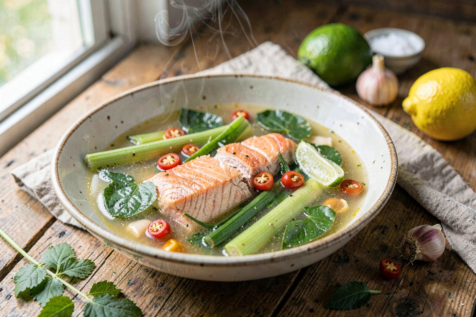 Farm-Fresh Tom Yum with Wild-Caught Salmon and Galangal