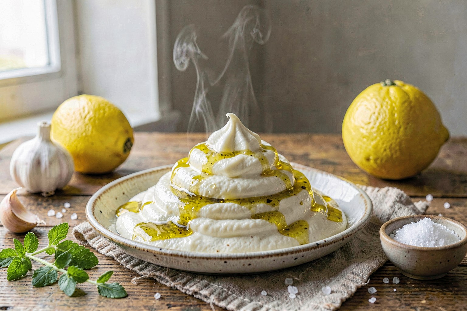 Levantine Garden Toum: Emulsified Garlic & Olive Oil