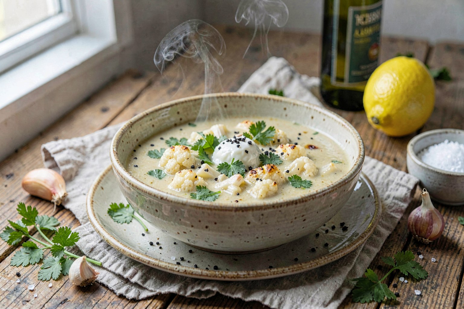 Creamy Georgian Urtsi: Roasted Cauliflower & Cilantro Soup