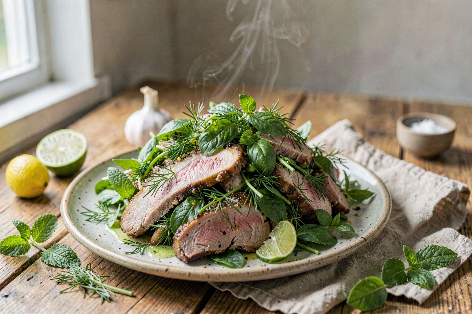 Yum Hua Malai: Dill, Lime Leaf, and Grass-Fed Pork Salad